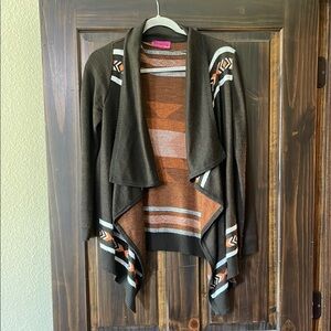 Tribal Brown and Orange Cardigan Sweater Size Medium